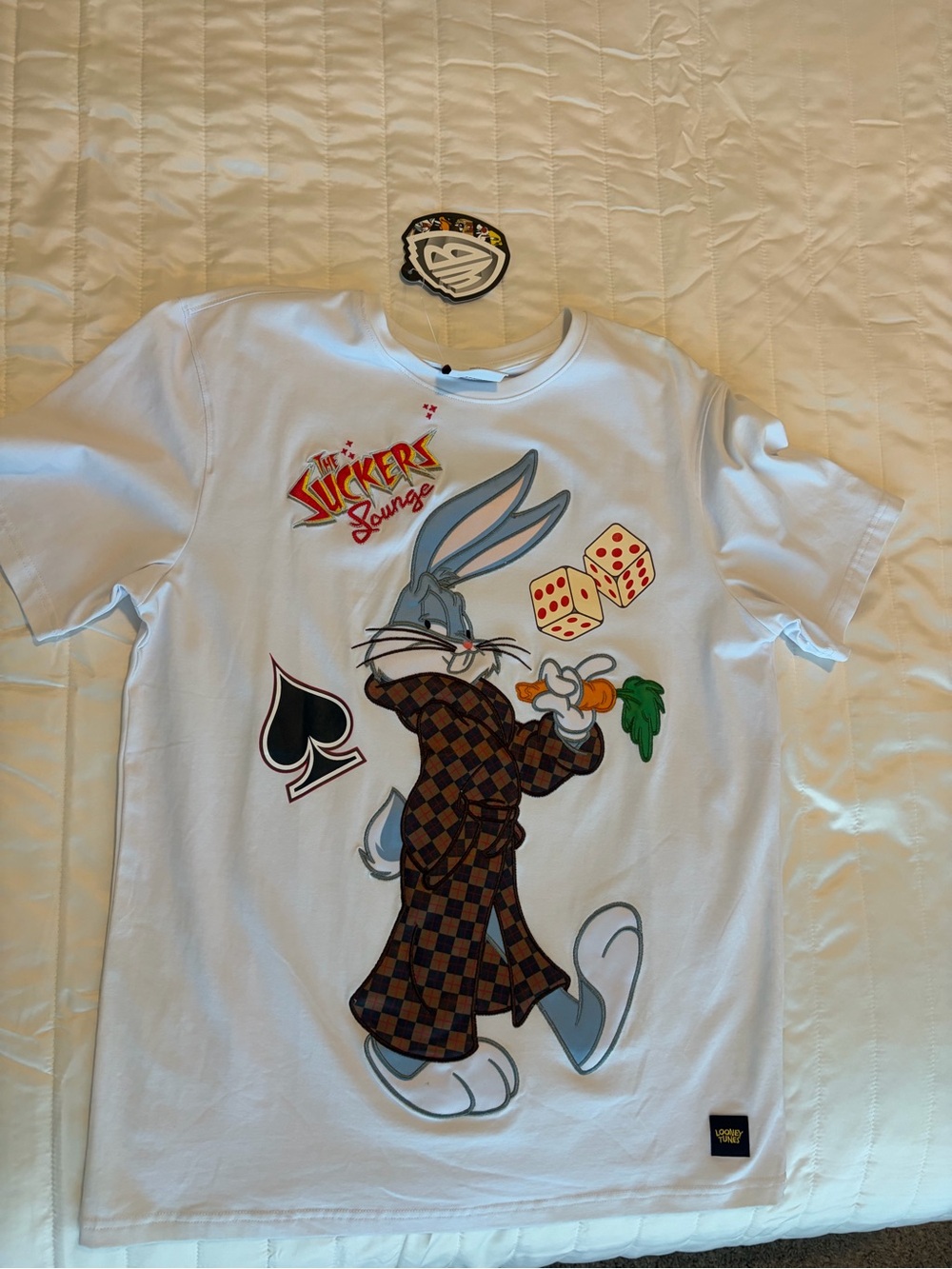 Warner Bros. White Bugs Bunny Graphic Tee with Brown Checker Coat